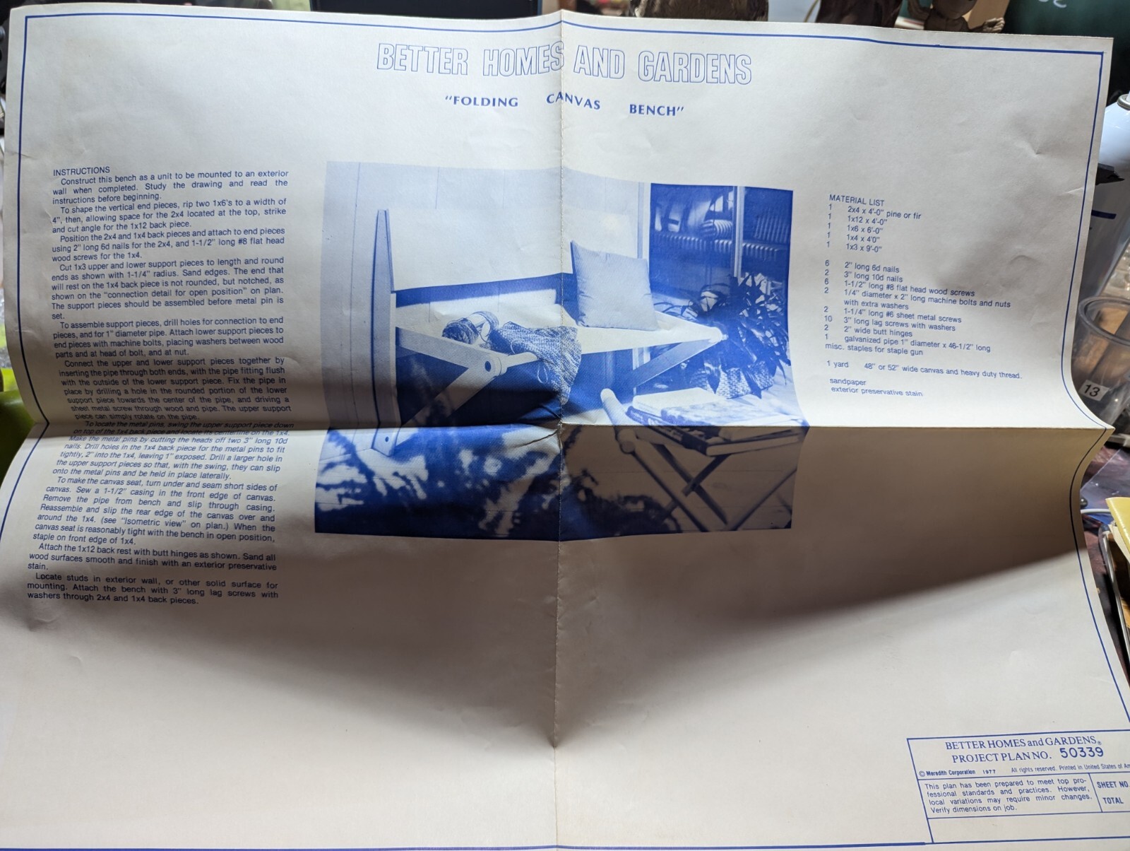 Better Homes & Gardens Wood Plans 1977 BBQ Cooking Center or Folding Cnvas Bench
