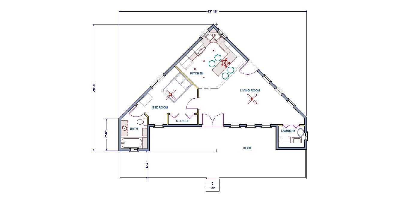Modern Wing Small House Plans (600 sq.ft.) one bedroom. FREE SHIPPING