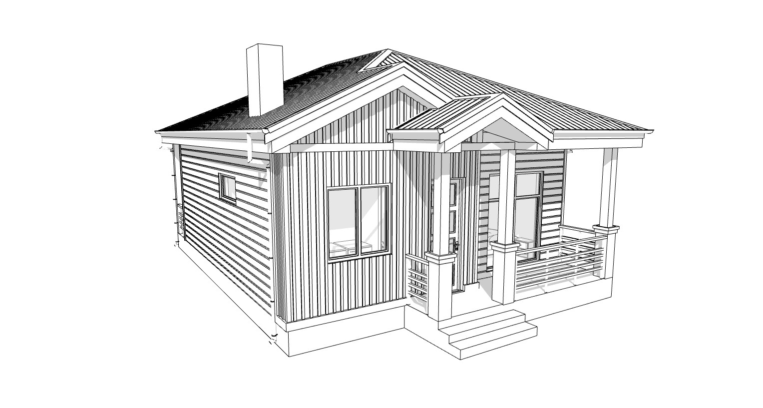 Charming Tiny House 1 Bed, 1 Bath, 583SF Architectural Build Plans PDF Download