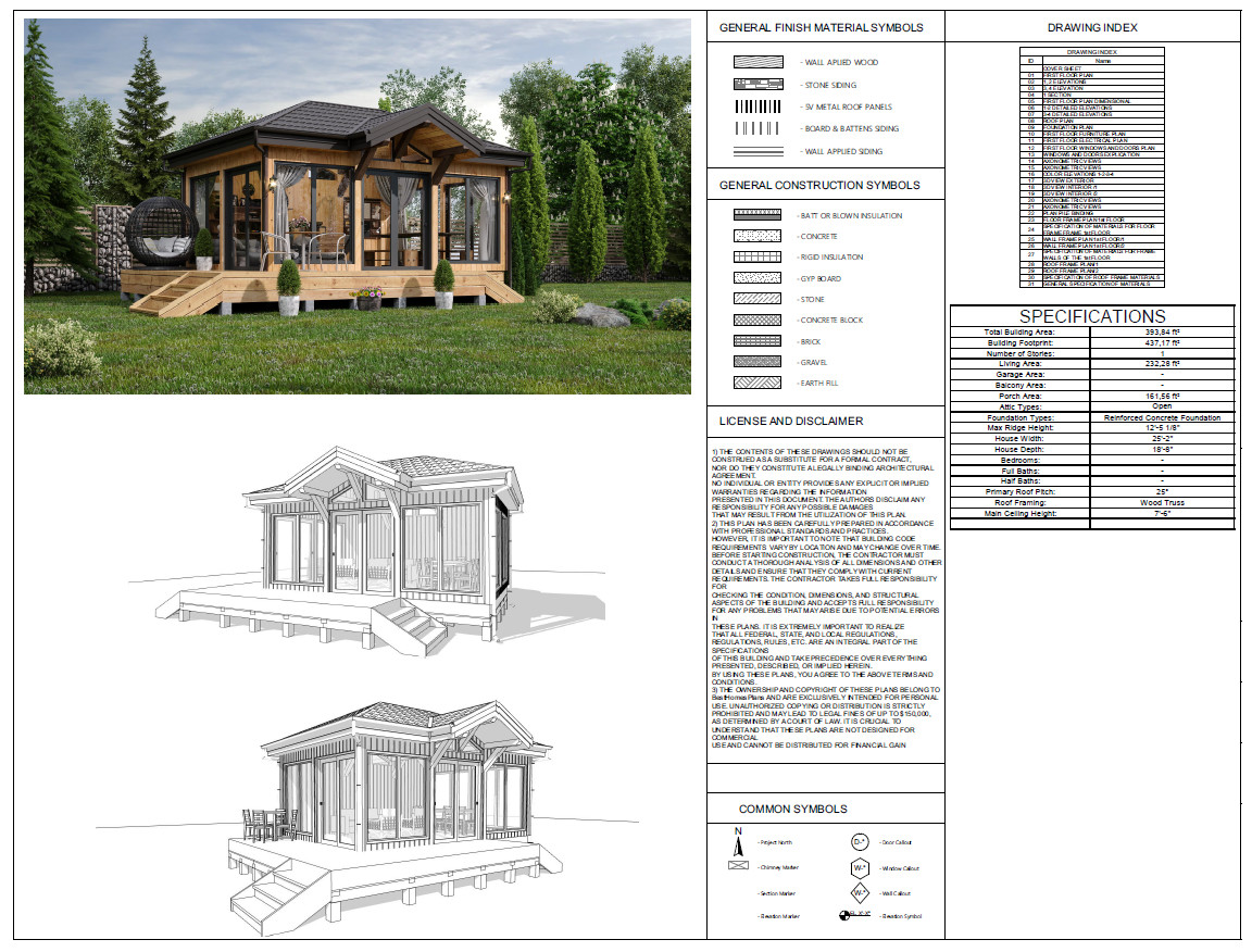 25×18 Backyard Office / Bar / Tiny House Architectural Build Plans PDF Download