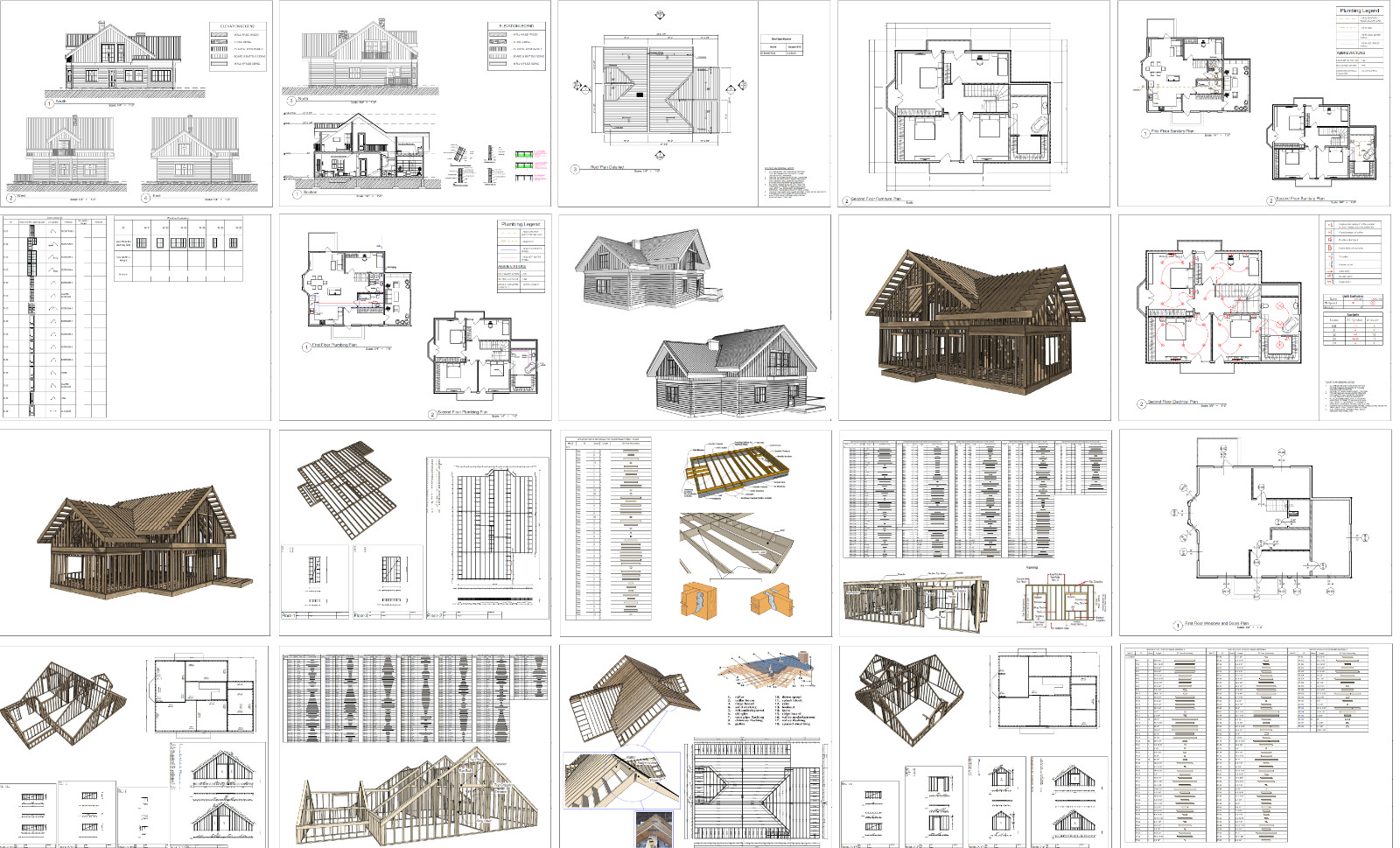 45’x32’ 5 Bed, 3 Bath Two-Story House Architectural Build Plans PDF.