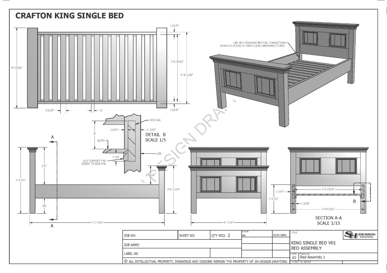 BUILDING PLANS FOR CRAFTON KING SINGLE TIMBER BED – MAKE YOUR OWN & SAVE $$$