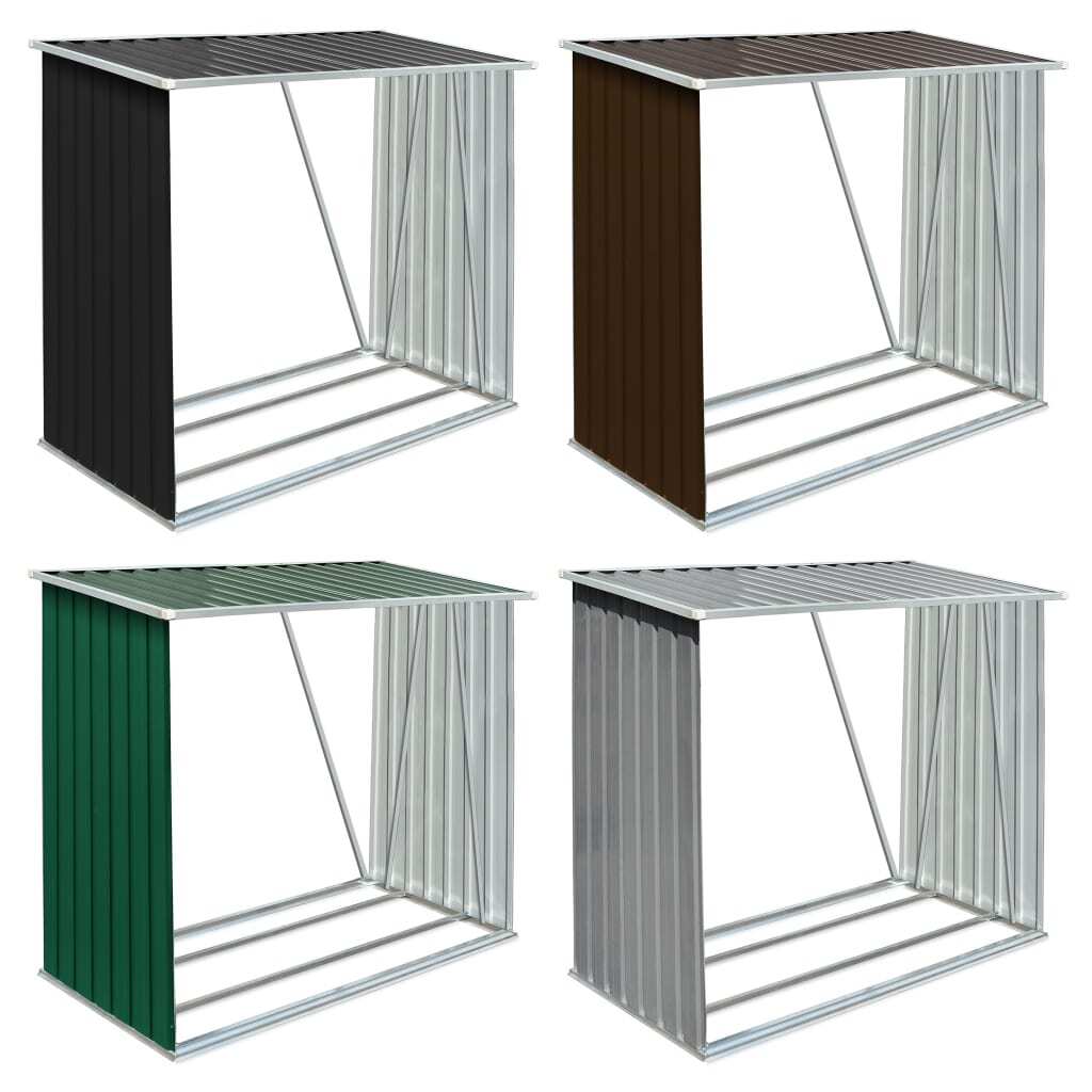 Firewood Rack Log Storage Holder Stand with Roof Galvanized Steel 64.2″ vidaXL