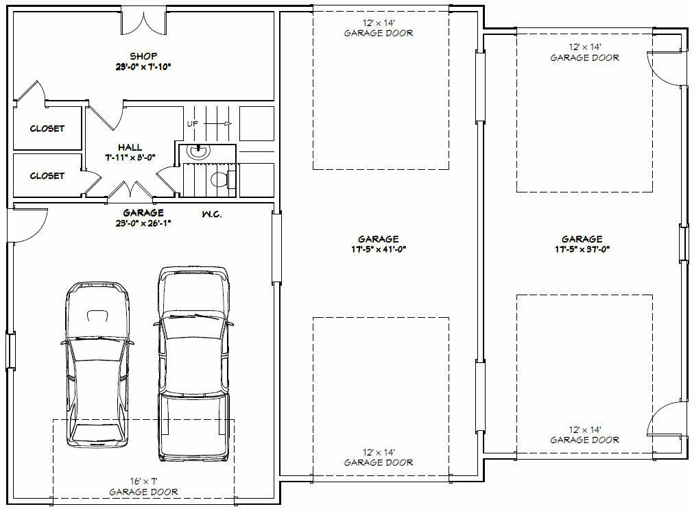 60×44 Apartment with 2-Car 2-RV Garage – PDF FloorPlan – 1,415 sqft – Model 1A
