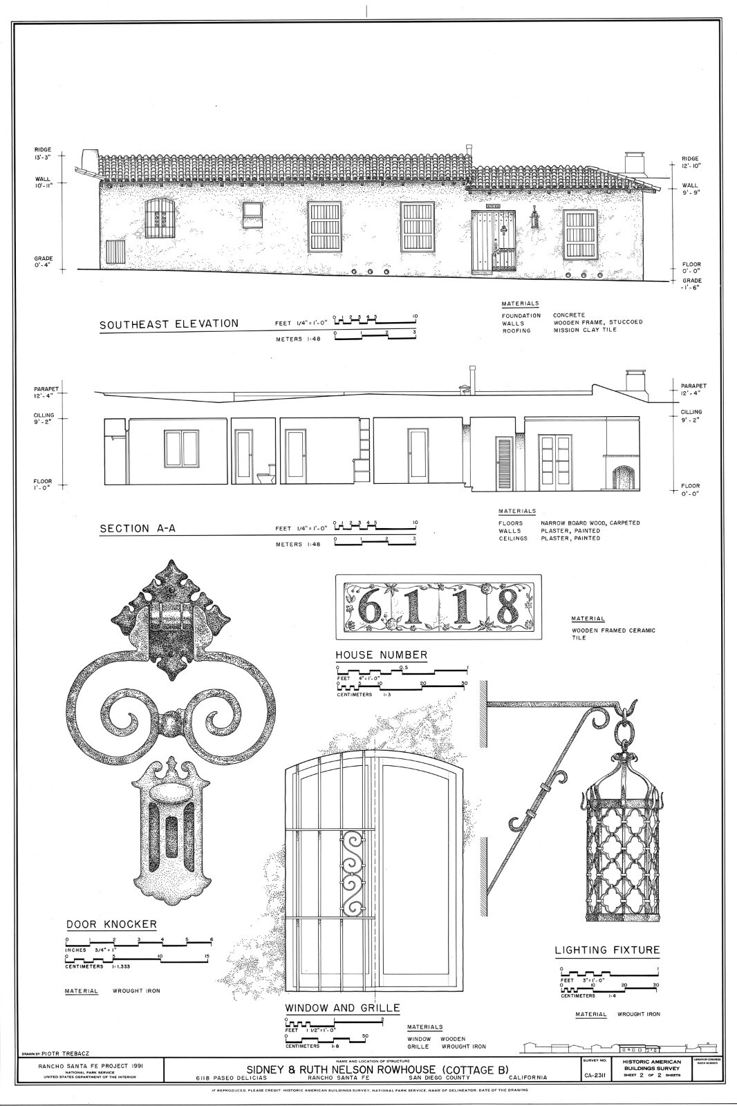 Southwest Style Small Home, cottage with courtyard, architectural printed plans