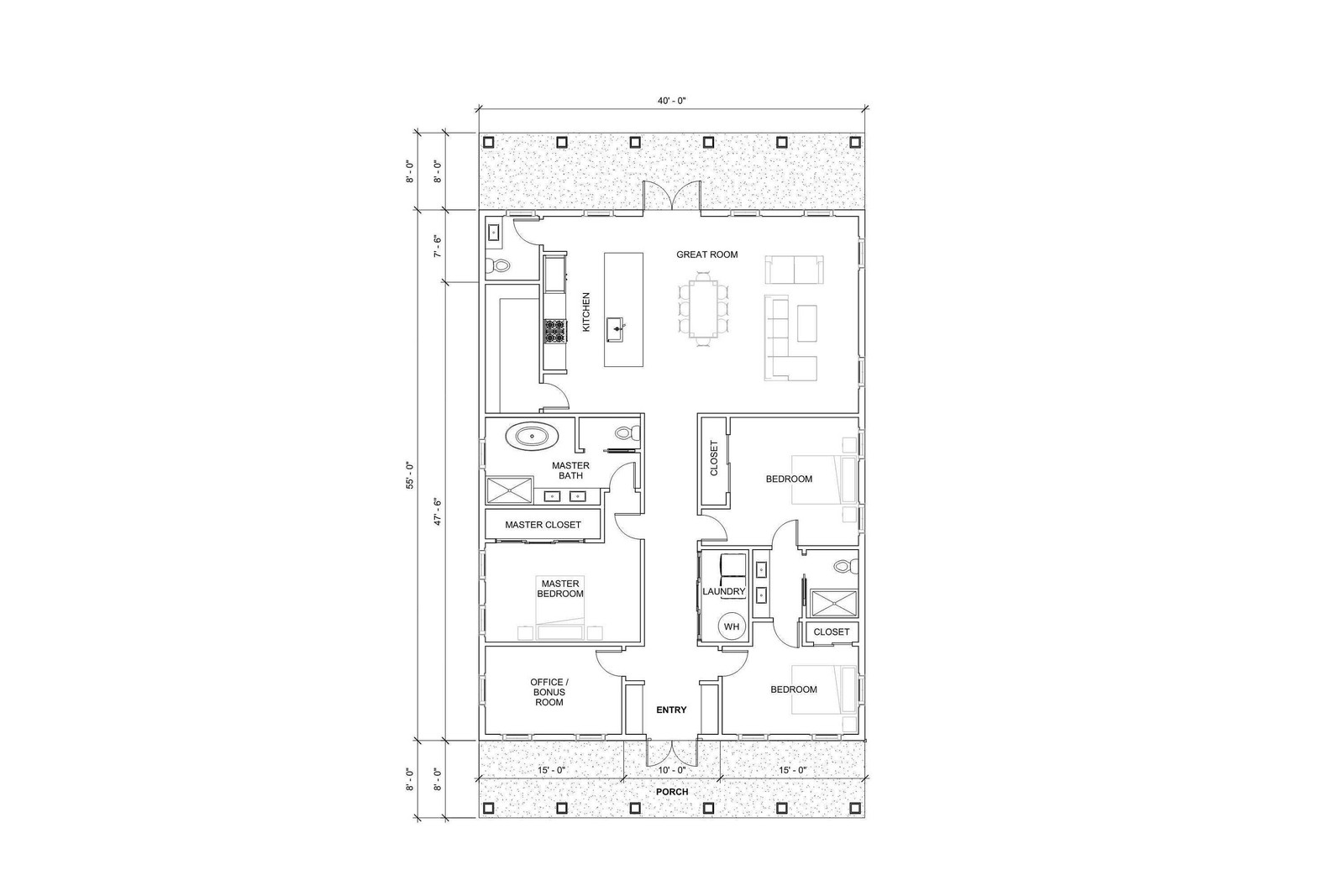 Modern House Plan | 40′ x 55′ | 2,200 SF | One Story – The Olive