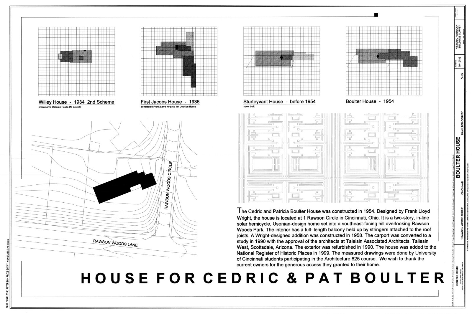 Frank Lloyd Wright, Midcentury Modern Boulter home, PRINTED architectural plans