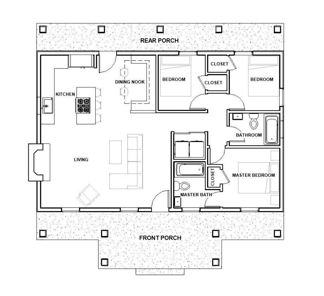 Cottage 3 bed 2 bath (40’x26′) Custom House Plans and Blueprints + electrical