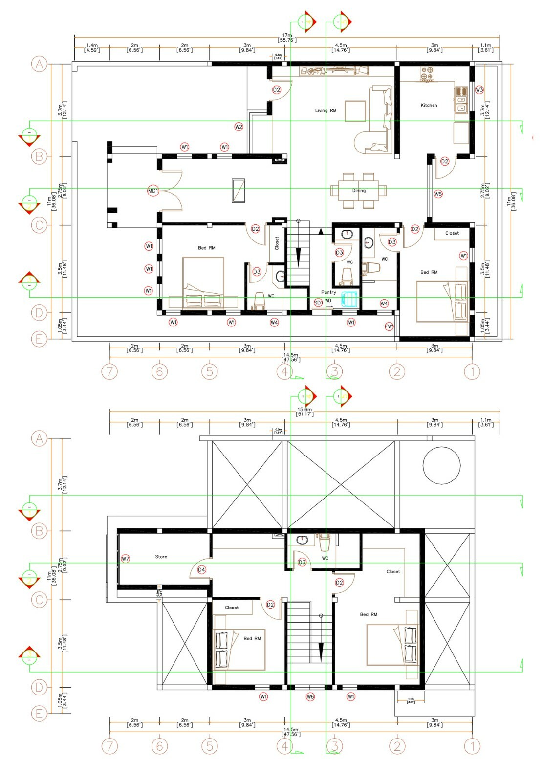 Custom House Plans 11×17 Meter 36×56 Feet 4 Beds 4 Baths PDF (A4 Hard Copy)