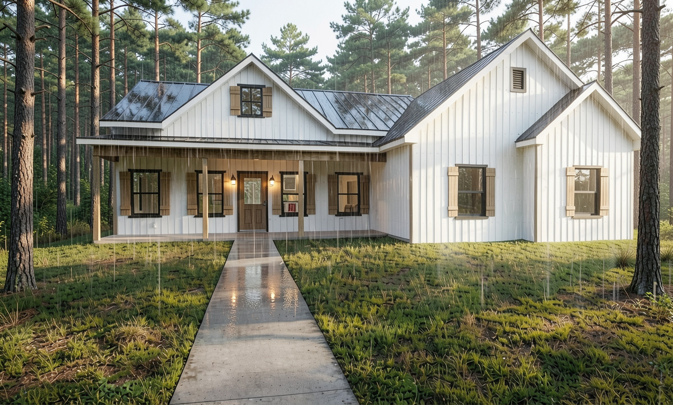 Farmhouse Plan: 1,565 (Living) Sqft-3 Bedroom-2 bath-2 car Garage