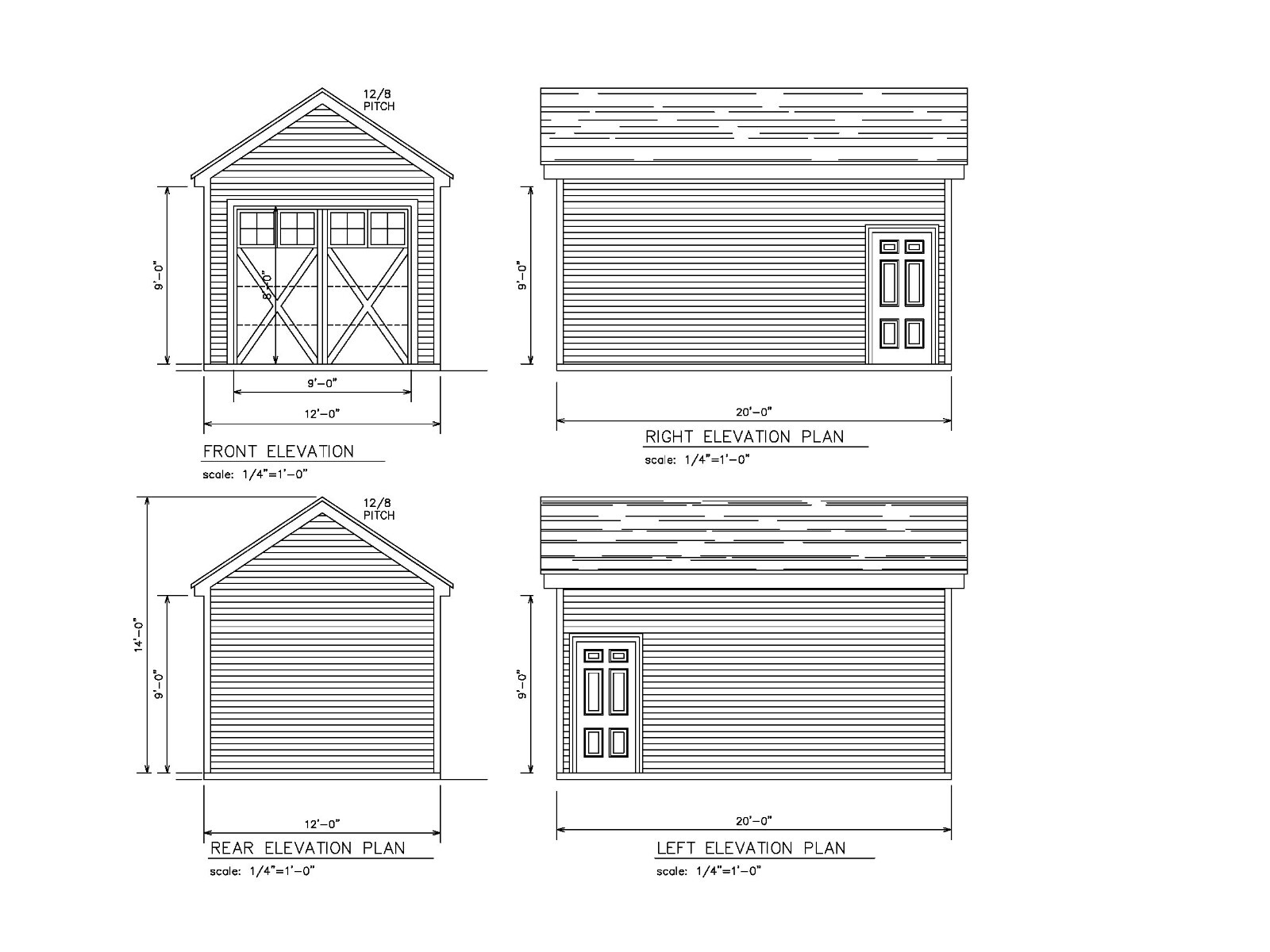 12’X20′- 20’X12′ ONE CAR GARAGE PLANS GABLE ROOF GARAGE PLAN 23-1220-GBL-11