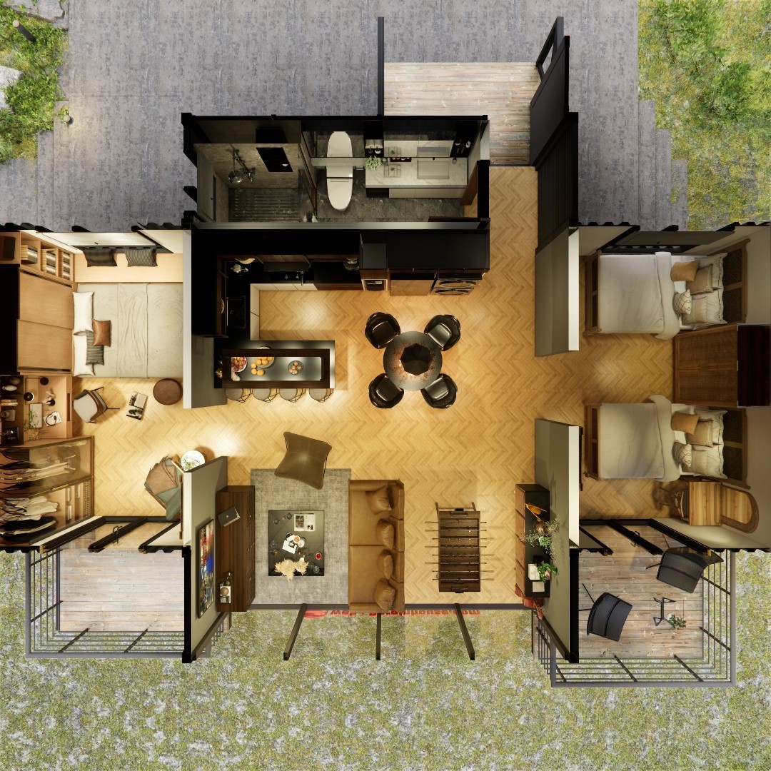 Container house plans – 2 bedrooms – 1 bathroom – Digital PDF File