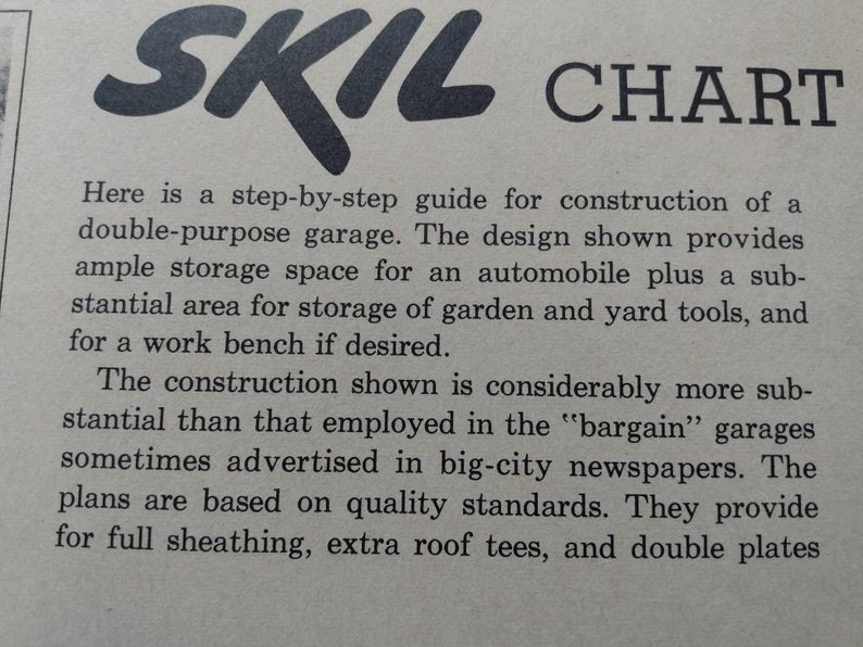 MCM Car Garage Construction Guide Building Plans Vintage 1950s Skil Chart 104