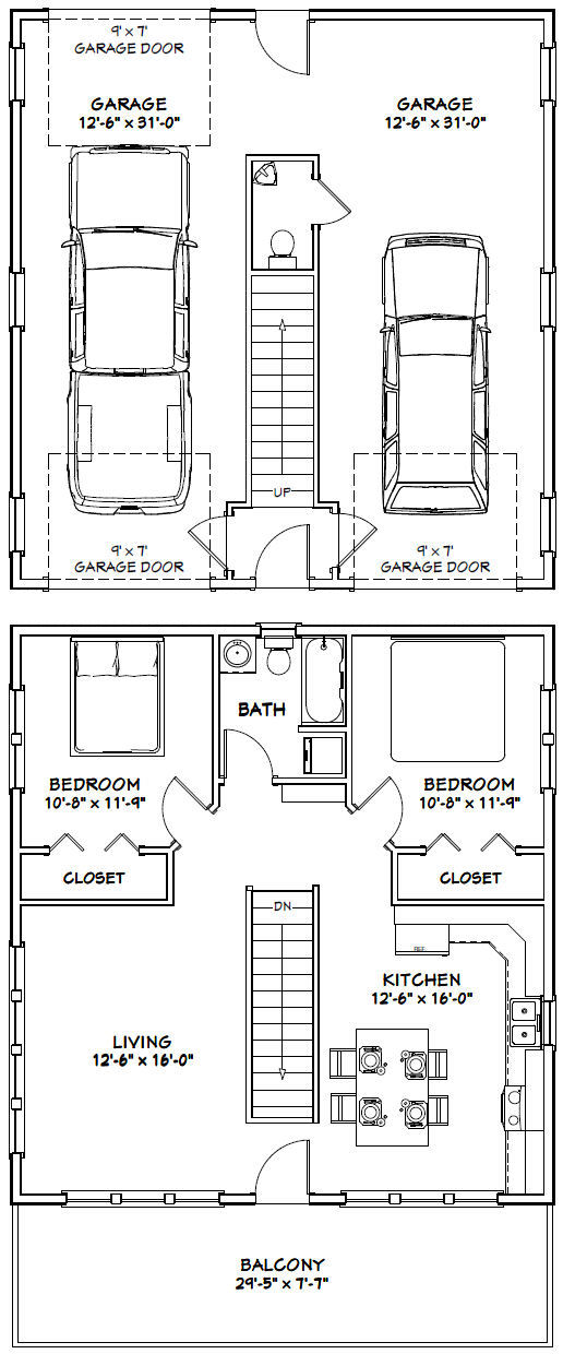 30×32 House — 2 bedroom 1.5 Bath — 961 sqft — PDF Floor Plan — Model 1D
