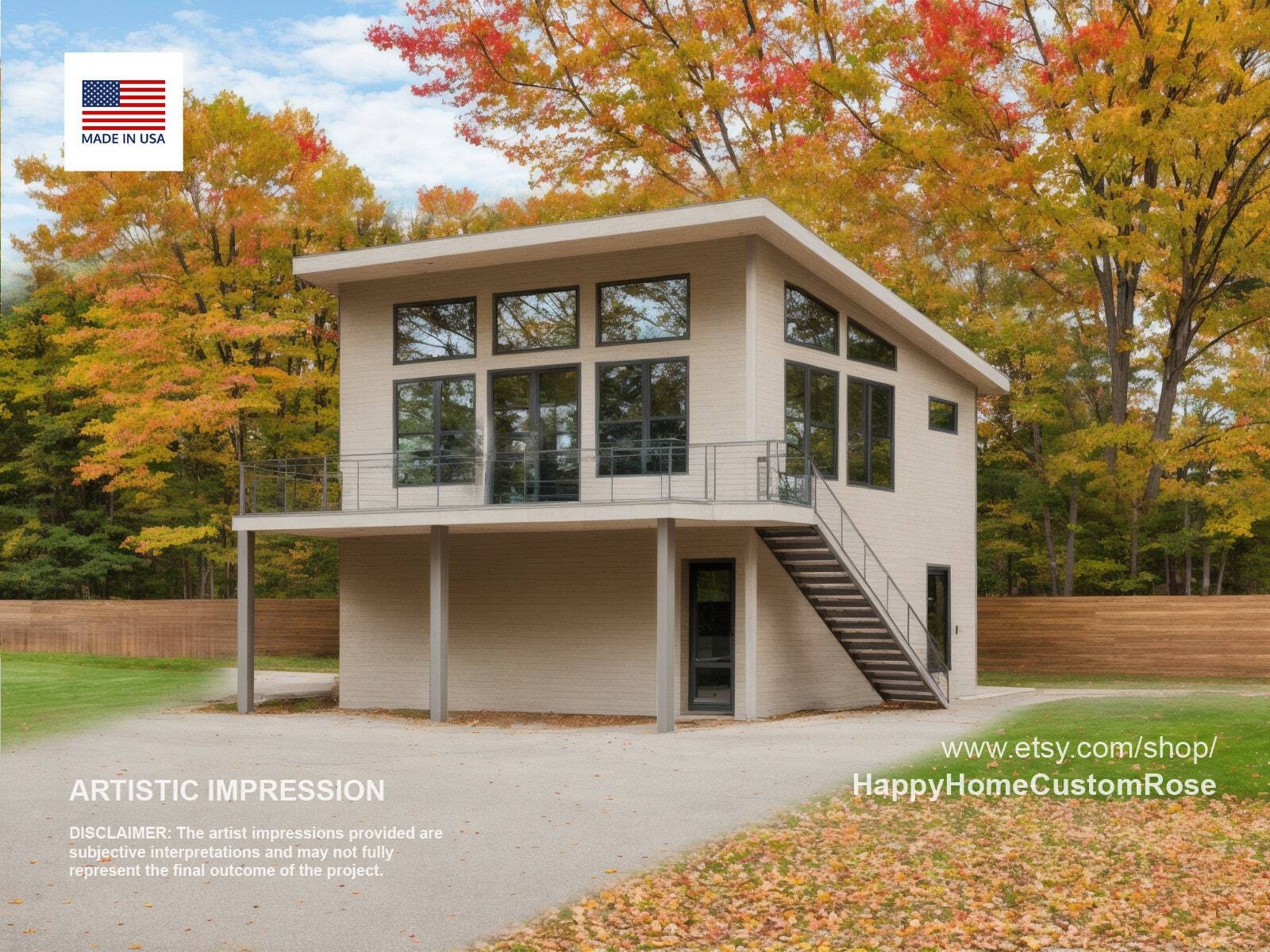 Tall Maple 2 story Detached 28’x28′ Two Car Garage Loft House Plan Design – 2 Be