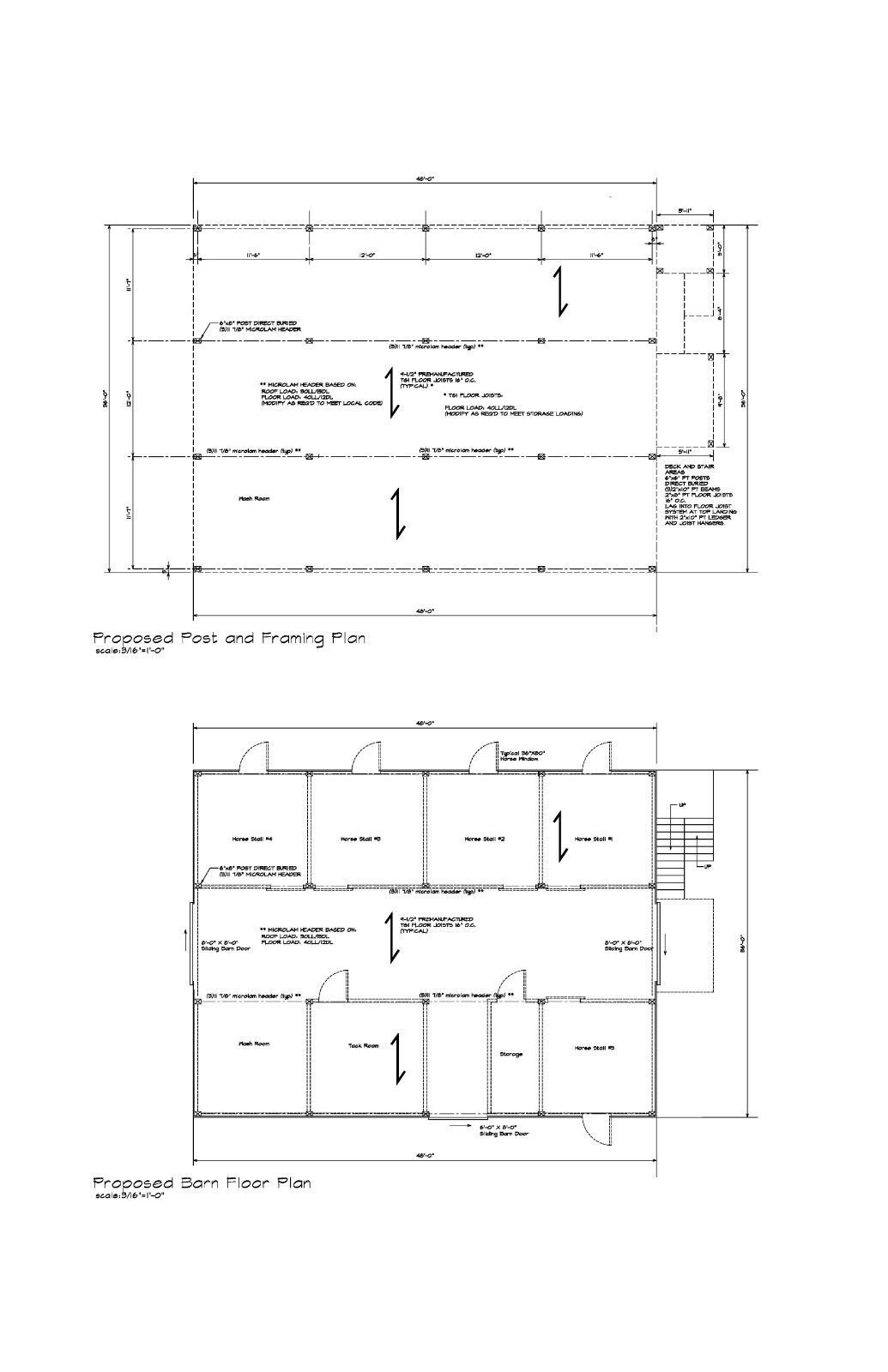 36X48 HORSE BARN PLANS GABLE ROOF PLAN POLE BARN CONSTRUCTION #17-PB3648-GBL-7