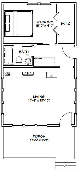 18×30 Tiny House — 540 sq ft — PDF Floor Plan – Model 5C