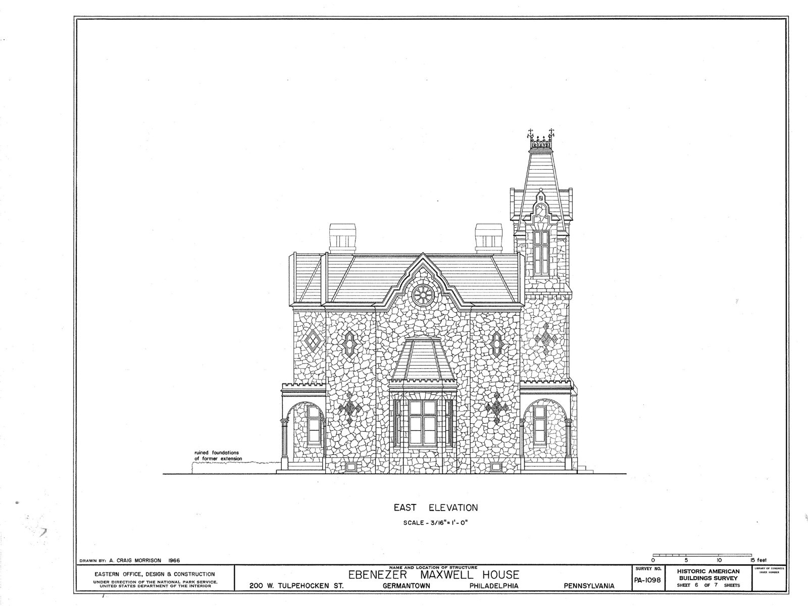 HOUSE PLANS – stone mansion, Tudor-Gothic style, porches, tower, PRINTED PLANS