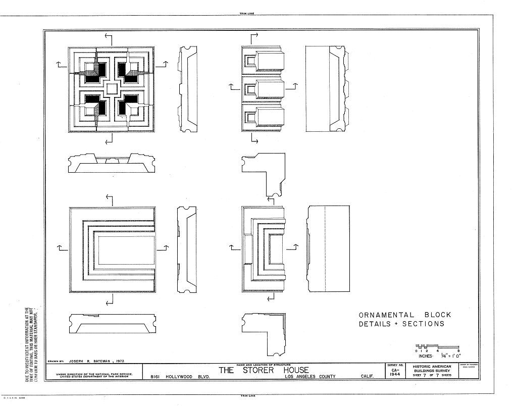 Frank Lloyd Wright, Storer House, California concrete block home, PRINTED PLANS