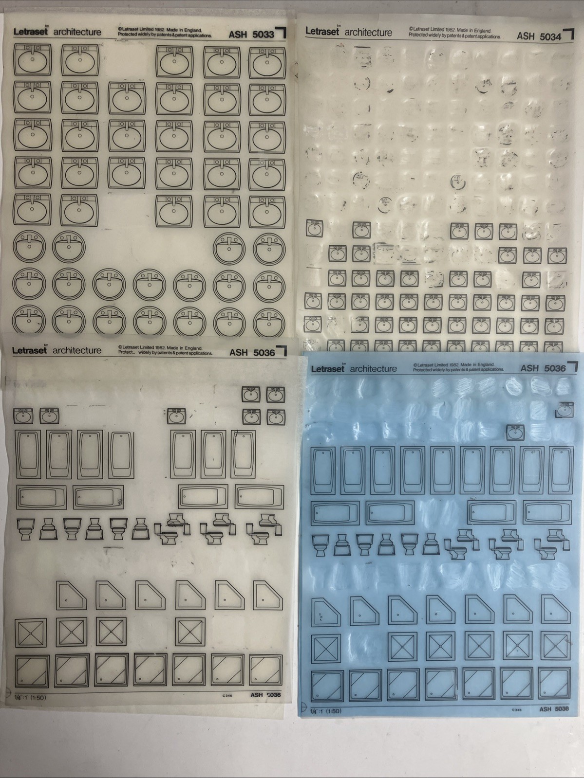 Letraset Architecture Bathroom And Kitchen Transfer Sheets – Lot Of 16 Used