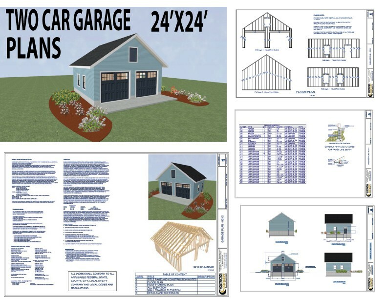 Two Car Garage Plans 24′ x 24′ 6 page Blueprint 