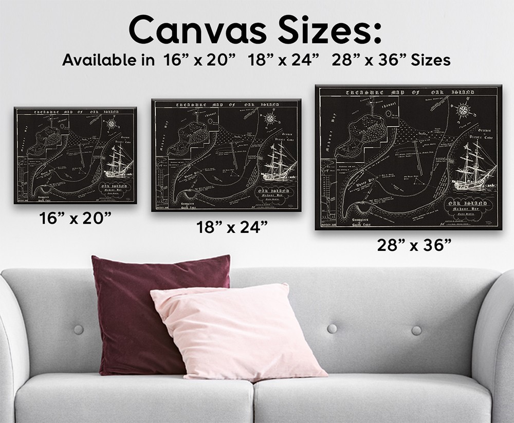 Oak Island Treasure Map Vintage Pirate Chart Nova Scotia Historic Wall Art