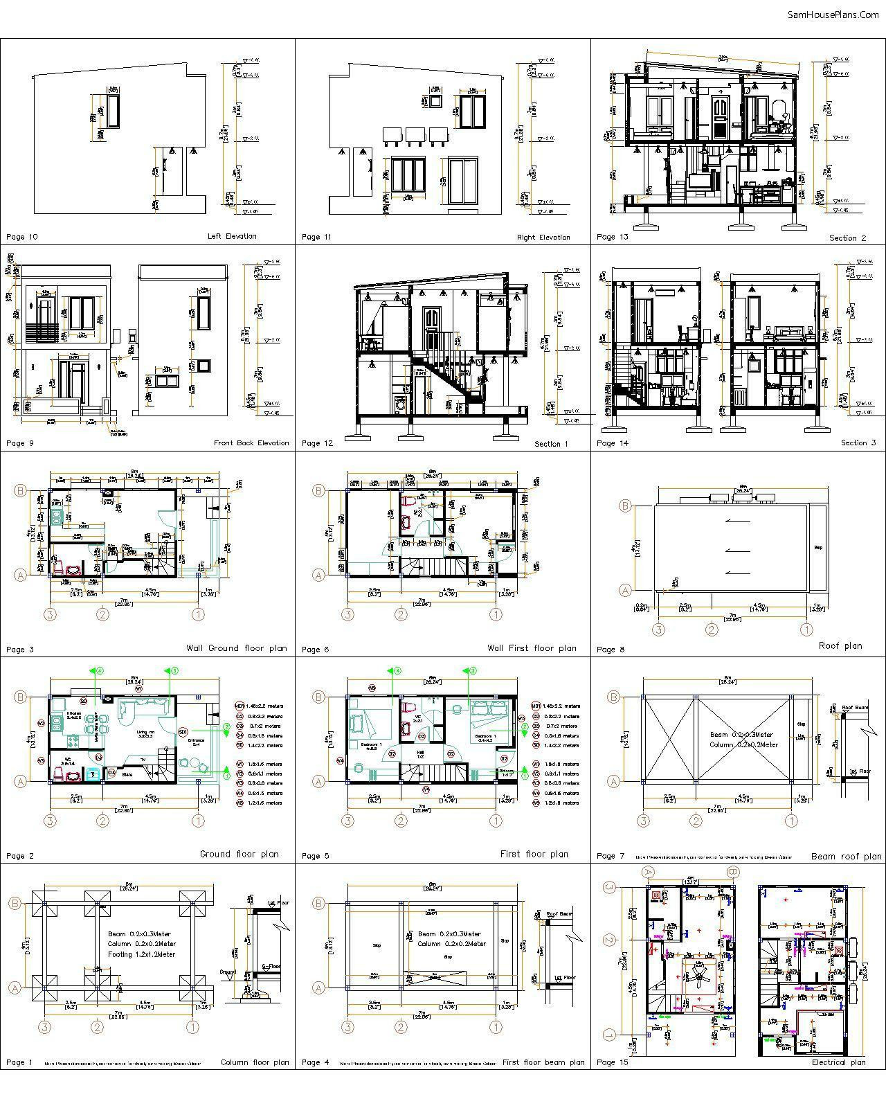 Small House Plan 4×7 M 13×23 Feet 2 Beds PDF Plan PDF Full Plan (A4 Hard Copy)