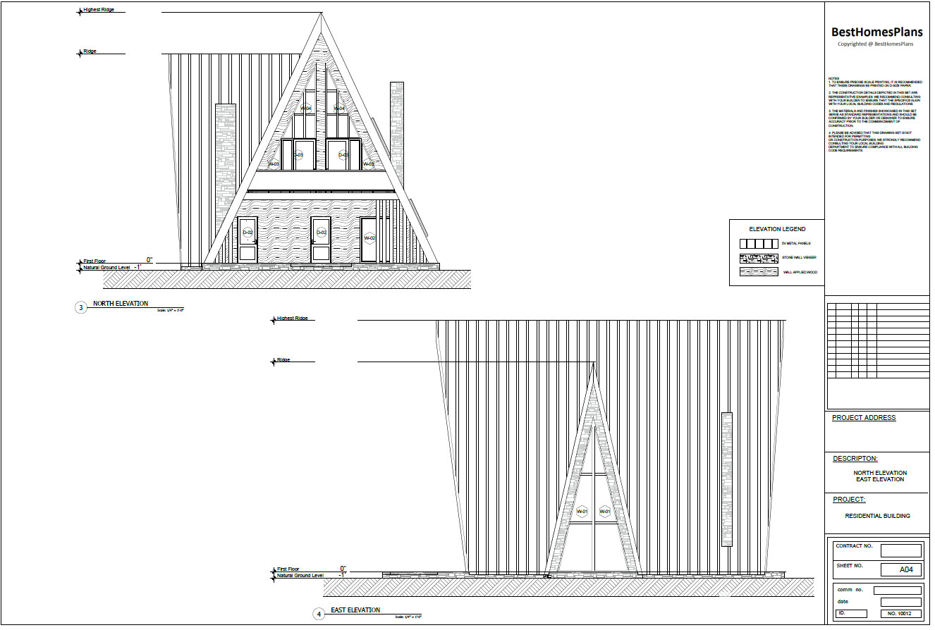 35’x59’ 4 Beds, 2 Baths A-Frame Cabin Architectural Build Plans PDF.