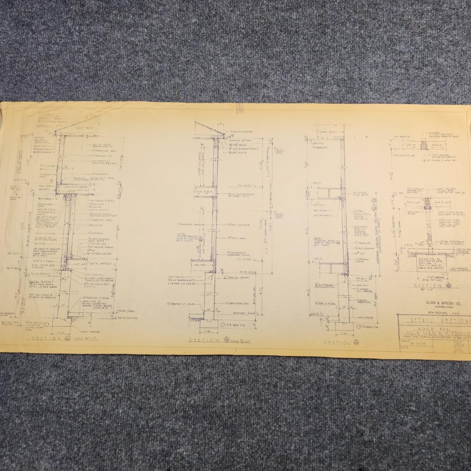 Vintage House Blueprint 33×17 1964 Mid Century Modern Drawing Art Glen Ellyn IL