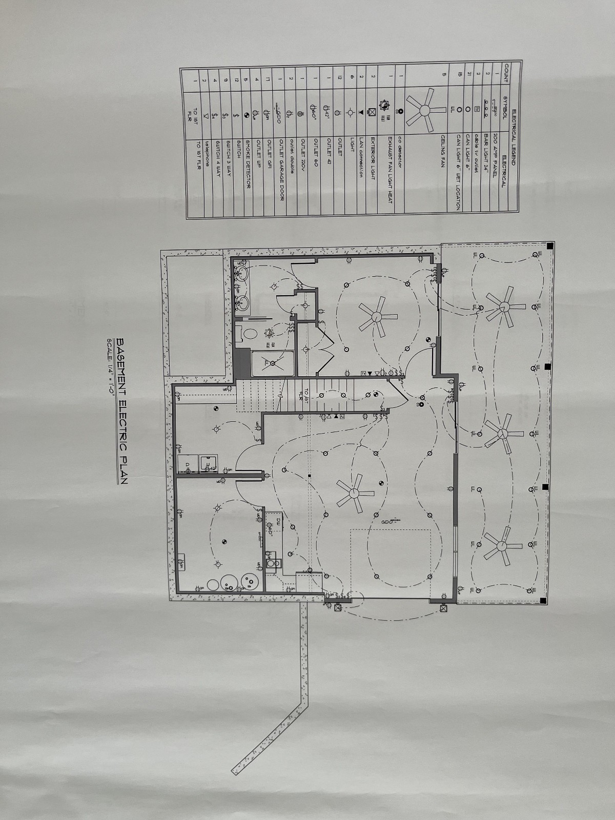 Set of Five (5) Three Page Architectural Drawings of Basement Plans Foundation