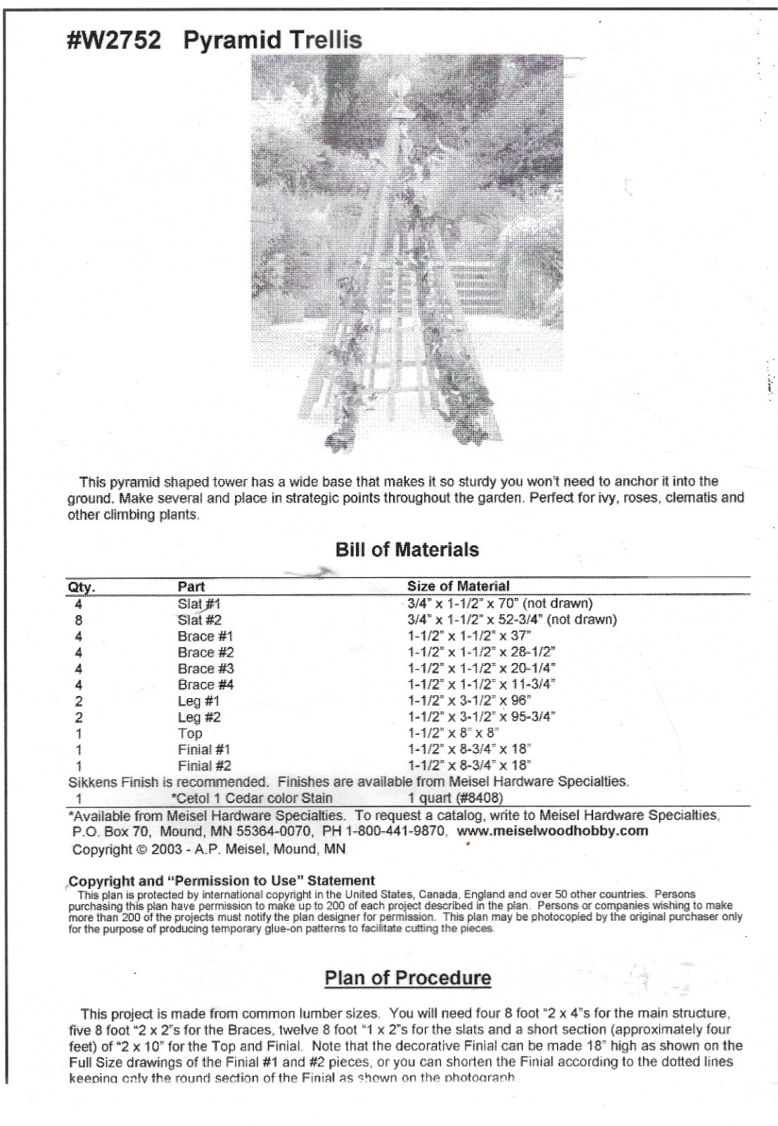 wood Trellis plans~ Pyramid Trellis #W2752