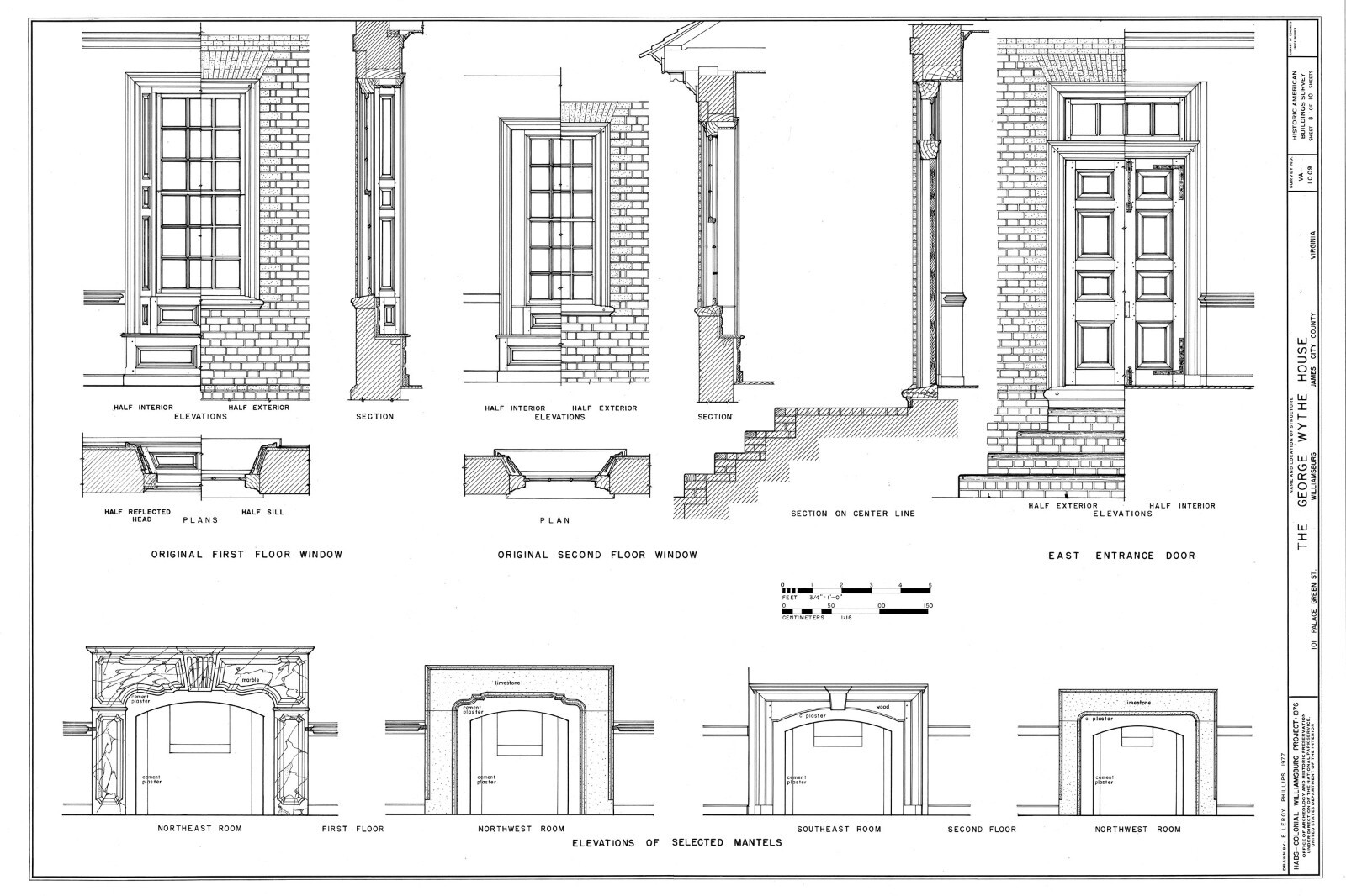 Traditional Brick House, Colonial Williamsburg architectural PRINTED PLANS