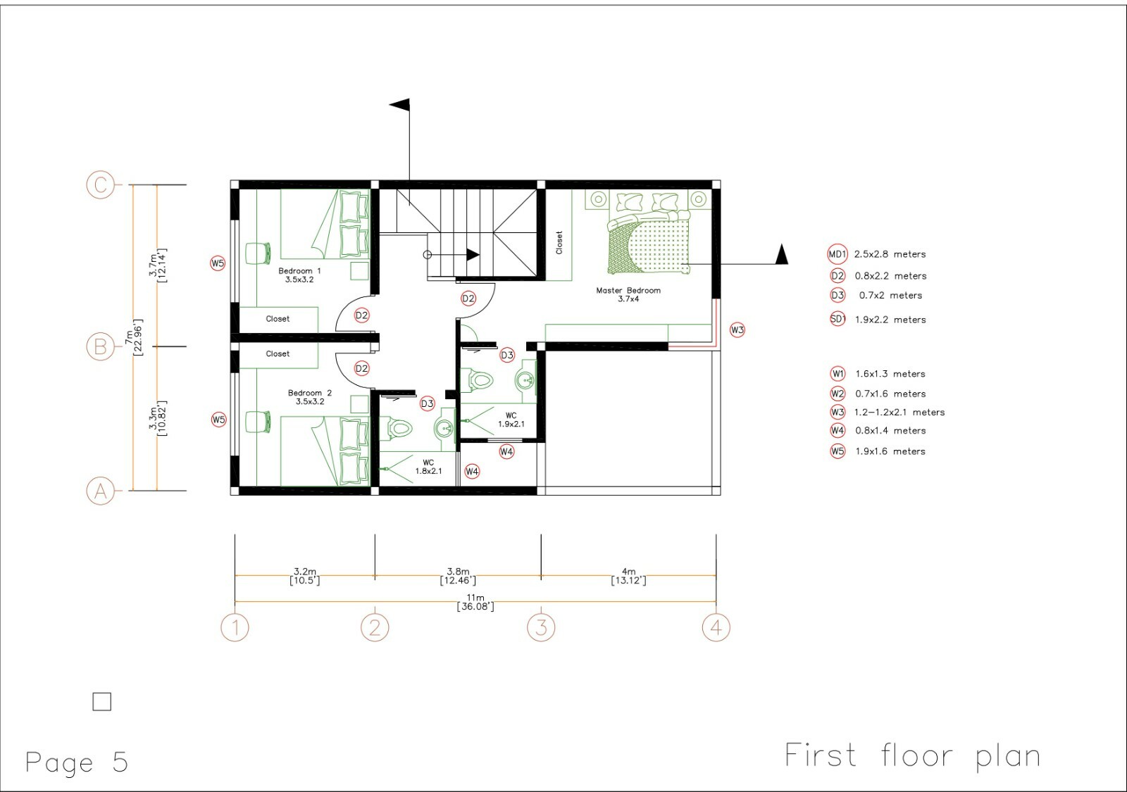 23×36 Feet House Plans 7×13 Meter 3 Beds 3 Baths Flat Roof PDF (A4 Hard Copy)