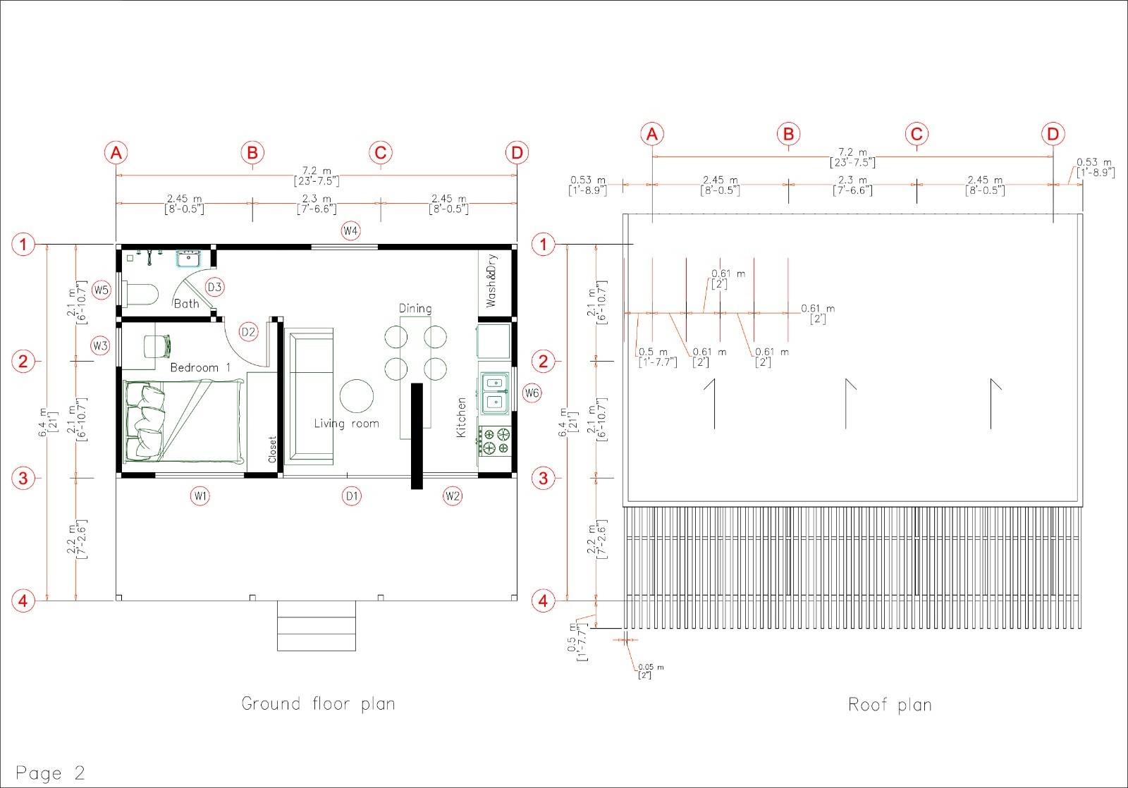 23×20 Feet Farm House Design 7×6 Meter 1 Bed 1 Bath Shed Roof PDF &A4 Hard Copy