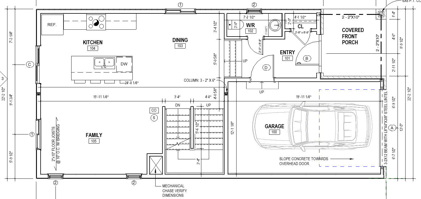 Narrow Lot House Plan – 4 Bedroom, 3.5 bath, PDF Blue Prints