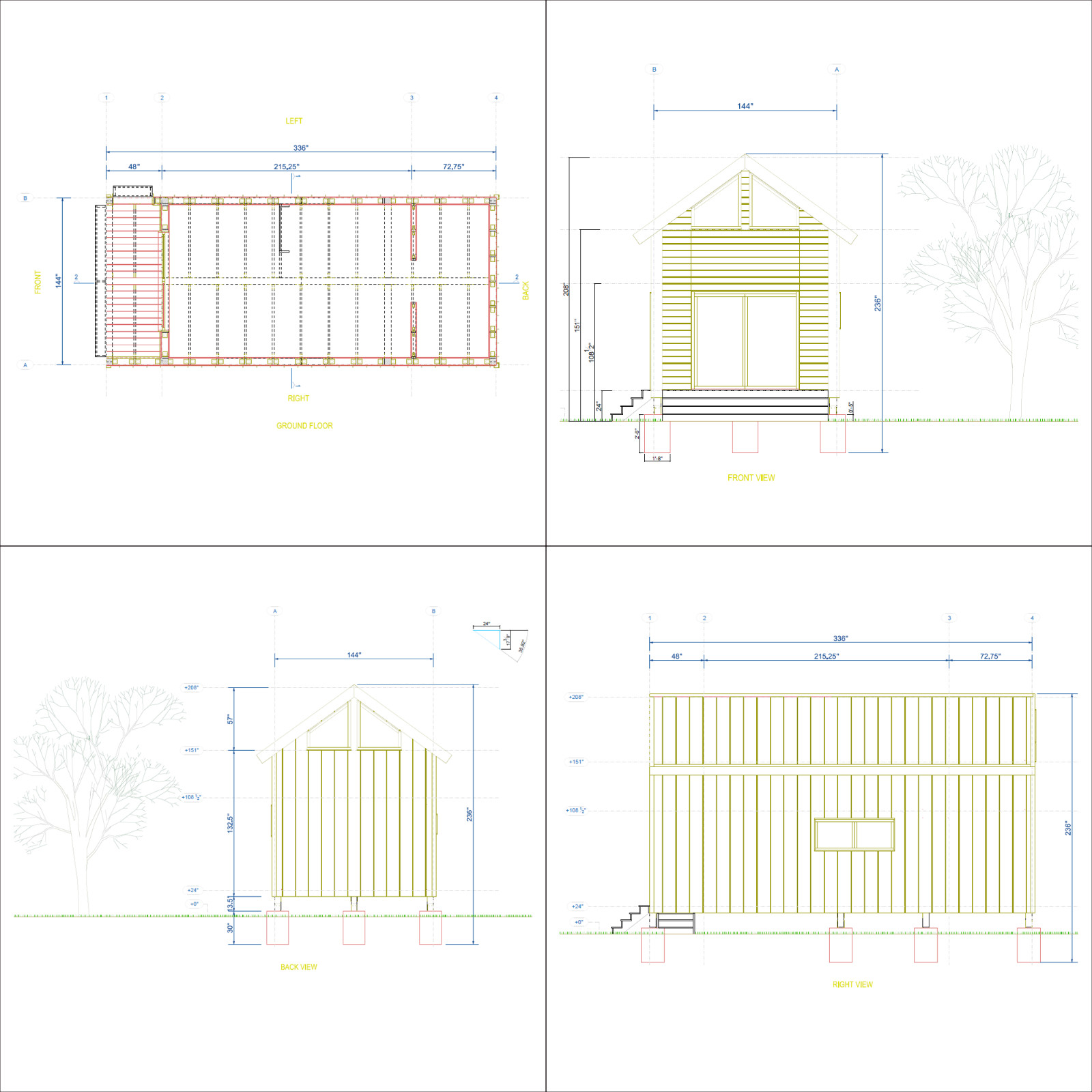 Tiny House Plan, 12×28 House Plans, Modern Cabin House Plans, Hard Copy