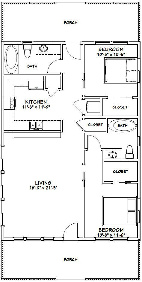 28×40 House — 2 Bedroom 2 Bath — PDF Floor Plan — 1,120 sq ft — Model 1A