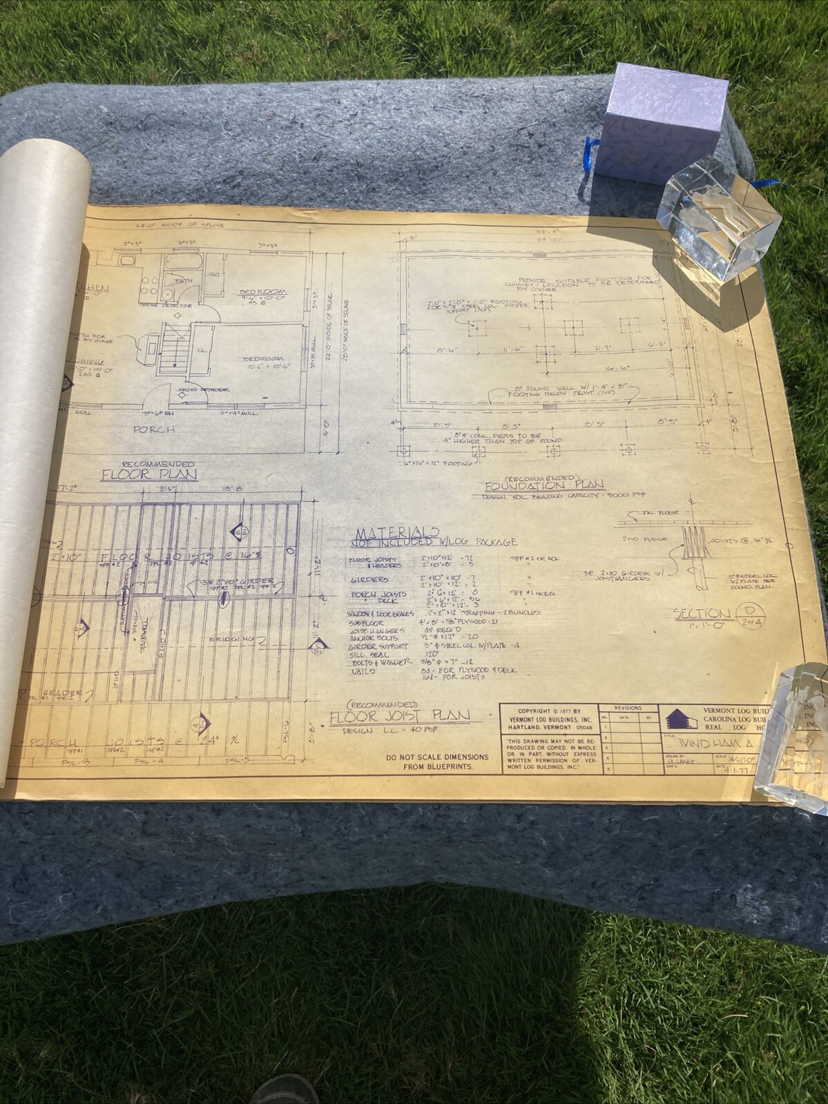 Vintage 1977 Vermont Log Buildings Windham Full Set Blueprints *RARE*