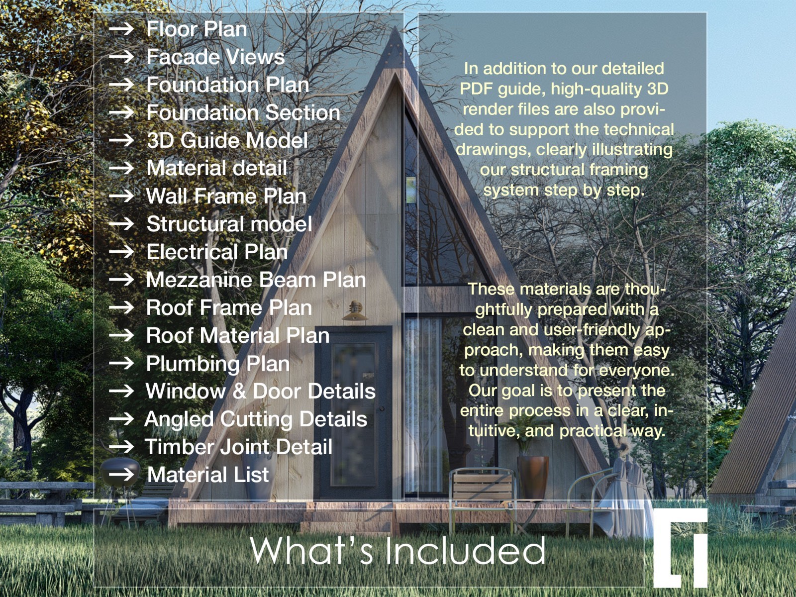 A-Frame House Cabin Plans -320SF- Blueprints – Modern, Bathroom and Loft