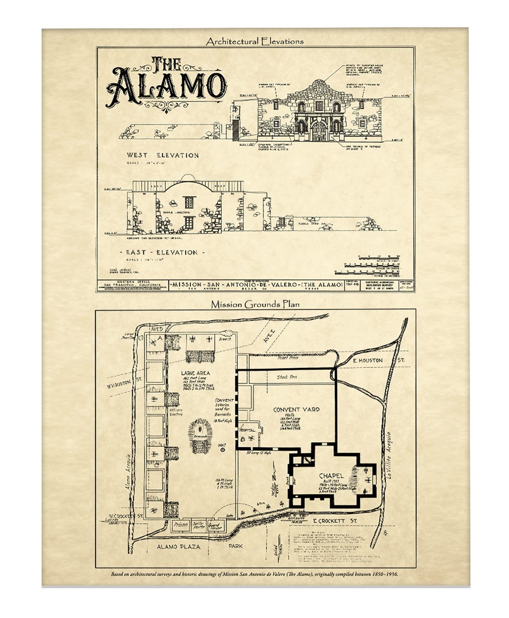 The Alamo Architectural Elevations Mission San Antonio de Valero Historic Art