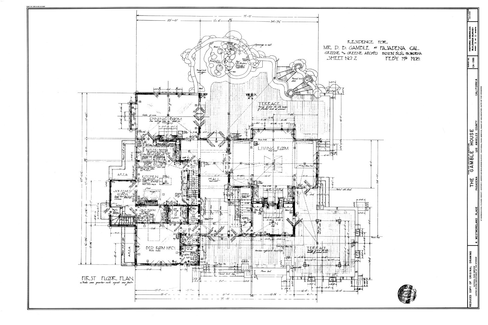 Greene & Greene’s celebrated Gamble House, Arts & Crafts detailed house plans