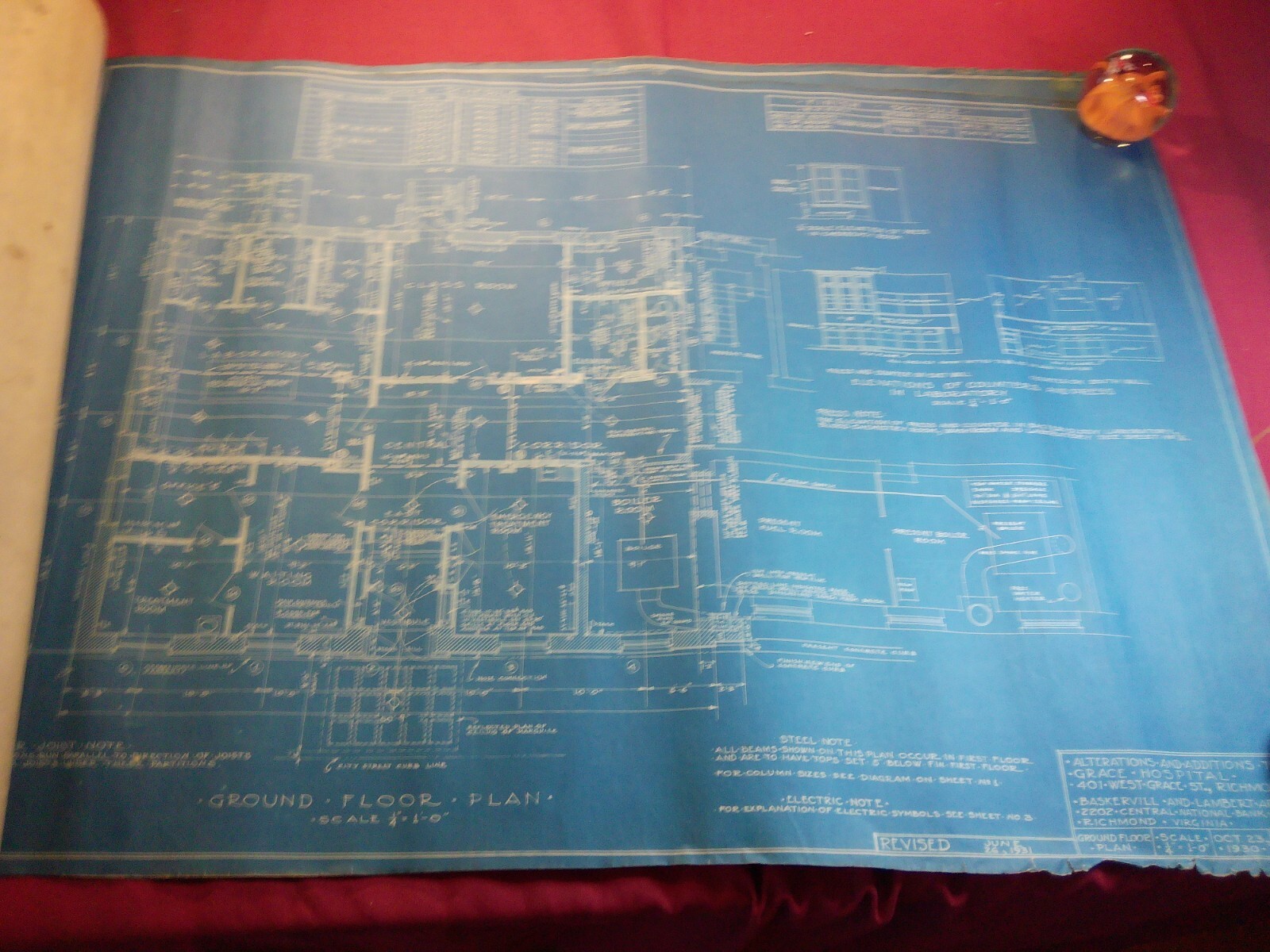 JULY 1930 Baskervill & Lambert Architects Blueprints, Grace Hospital Richmond VA