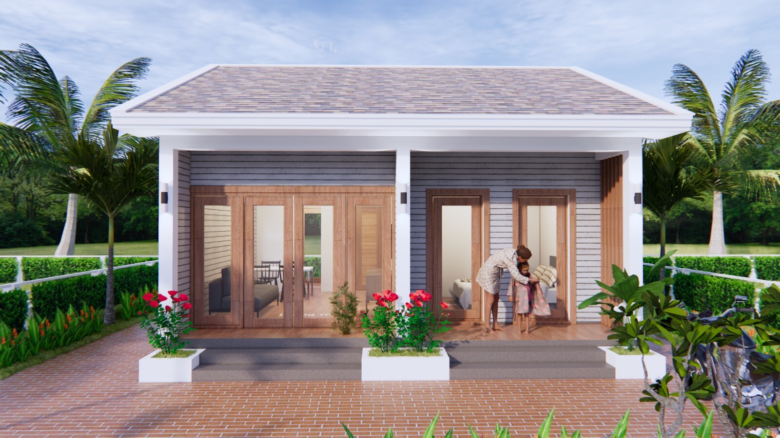 23×23 Small House Design 7×7 Meter Gable Roof 1 Bed 1 Bath (A4 Hard Copy)