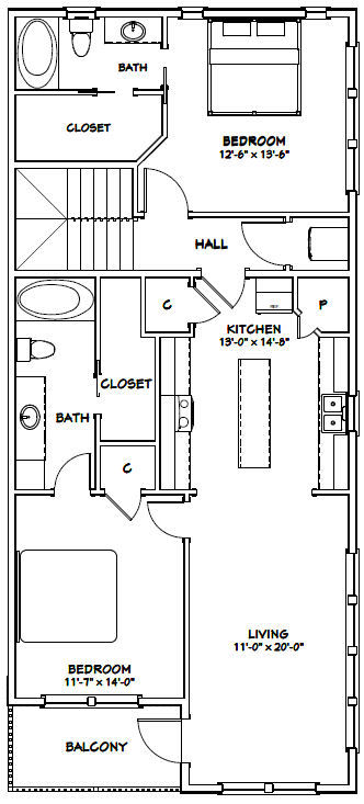 44×48 Apartment with 2-Car 1-RV Garage – PDF FloorPlan – 1,528 sqft – Model 5J