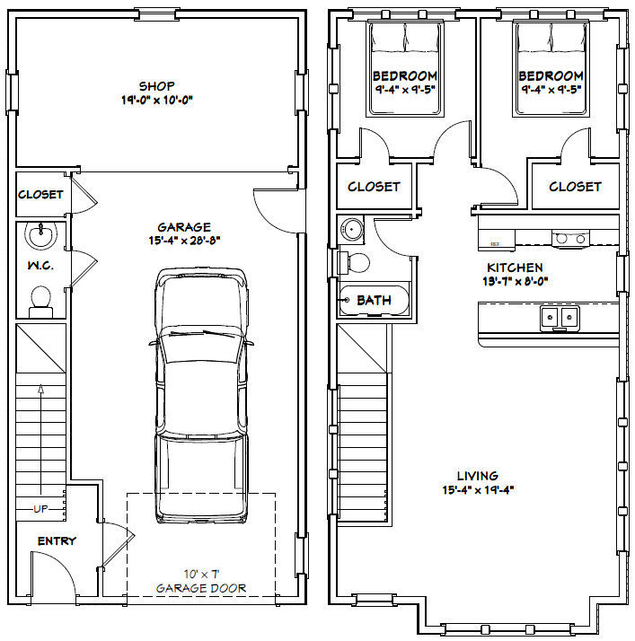 20×40 House — 2 Bedroom 1.5 Bath — 1,077 sq ft — PDF Floor Plan — Model 8A