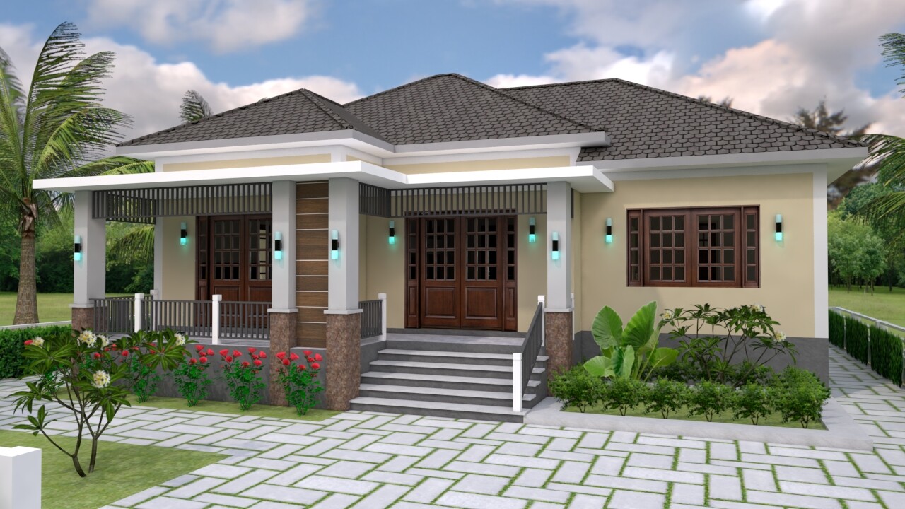 One Story House Plans 12×11 Meter 39×36 Feet 3 Beds Hip Roof (A4 Hard Copy)