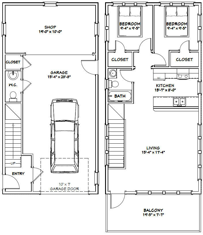 20×40 House — 2 Bedroom 1.5 Bath — 1,053 sq ft — PDF Floor Plan — Model 6A