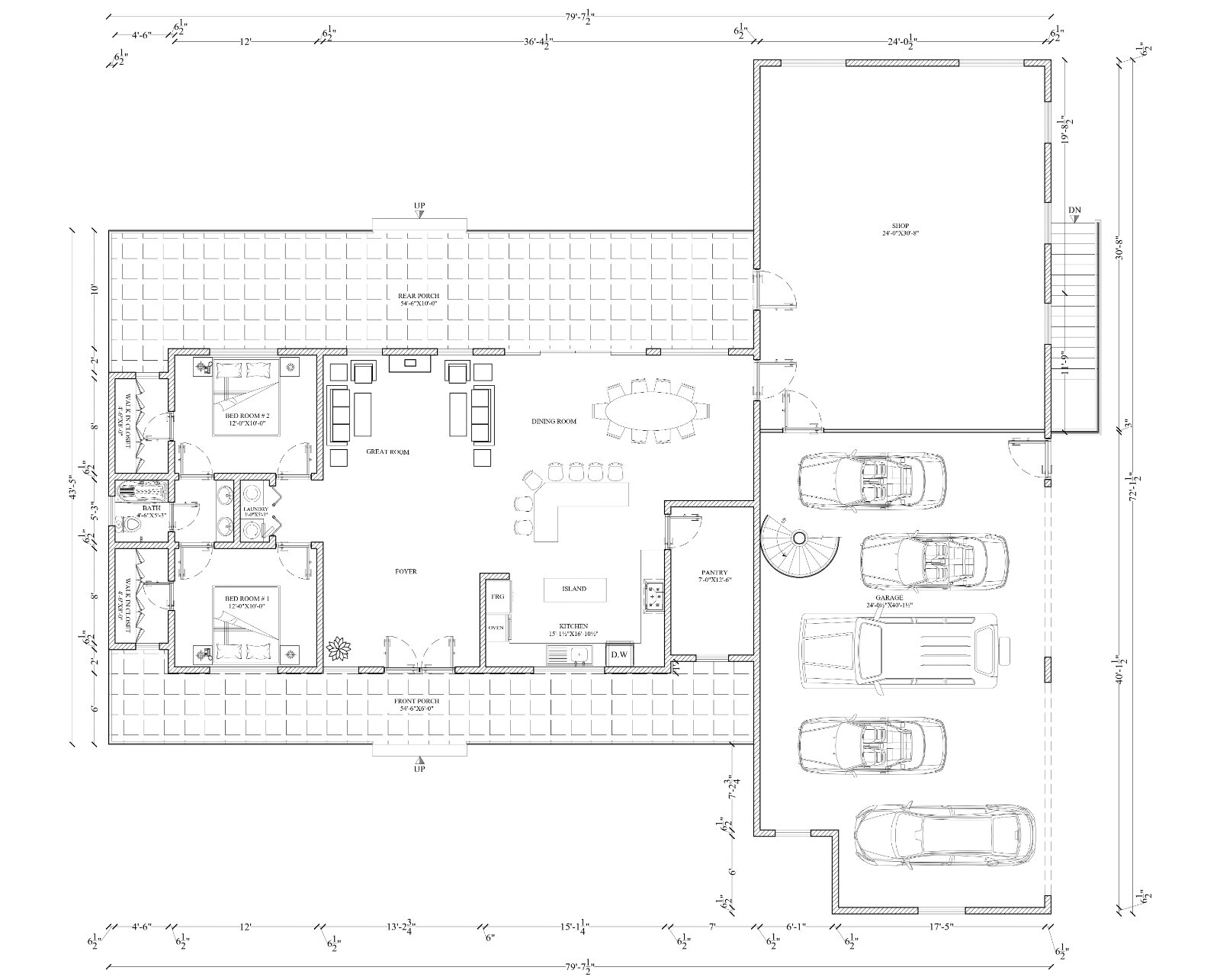 Plans for a 2 Bedroom Home with 5-Car Garage, Workshop, Attic Room, and Basement