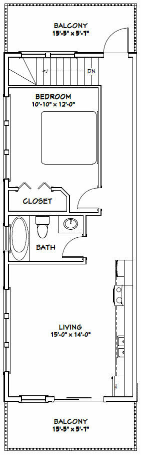 36×42 Apartment with 1-Car 1-RV Garage — PDF Floor Plan — 853 sqft — Model 1A