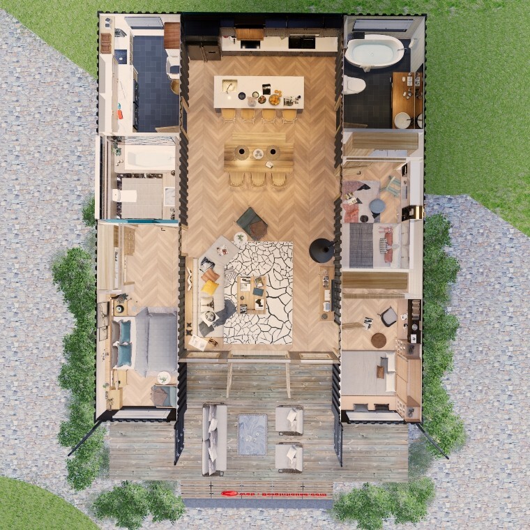 Container house plans – 3 bedrooms – 2 bathrooms – Digital PDF File